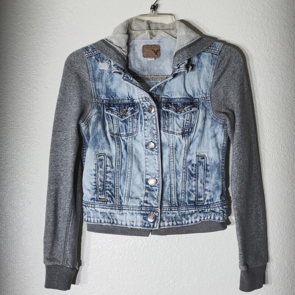 American Eagle Teen Style XSM Blue Denim/Knit Jacket